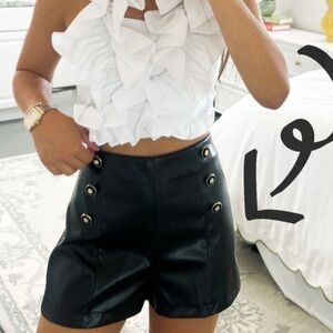 Black Leather Shorts with gold buttons